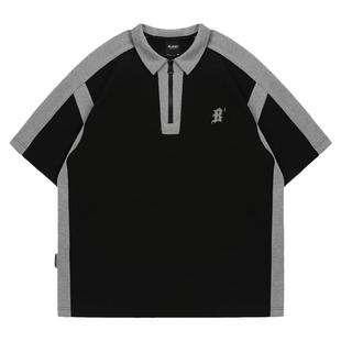 BJHG不计后果半拉链休闲POLO衫短袖T恤男夏 美式重磅宽松半袖上衣