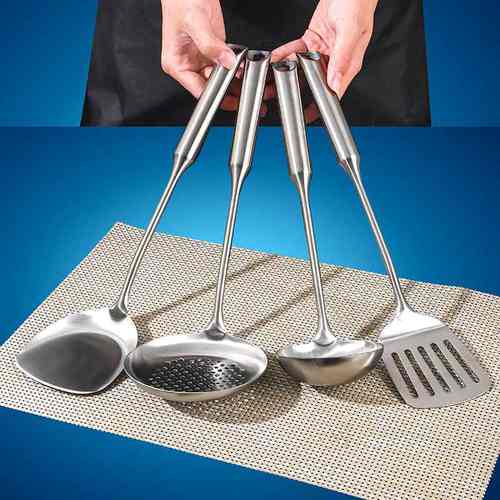 盾牌手柄304不锈钢锅铲炒铲铲煎铲子厨具粥炒菜汤勺套装大勺漏勺