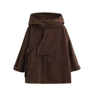 砚台家儿童日系工装外套春秋新款童装男童连帽风衣中大童纯棉大衣