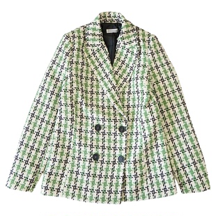 春款正装纯原新款时尚毛呢格子西装外套女士西服上衣通勤女装W28
