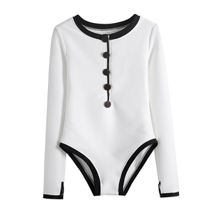 walkingChic长袖泳衣女连体绝美高级感遮肉小香风度假温泉泳装