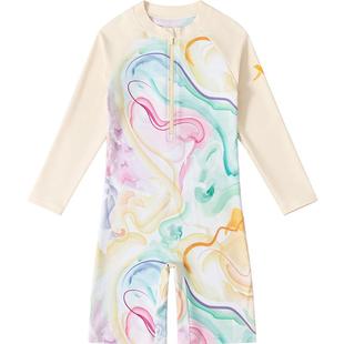 特步儿童泳衣女童中大童专业连体泳装初中生女孩长袖泡温泉游泳衣