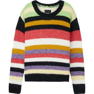 【折扣】RtA 女士秋冬宽松随性条纹嵌花混纺毛衣