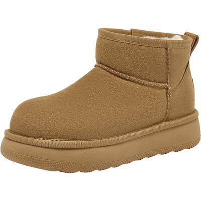 百思图2025冬季新款复古雪地靴厚底棉鞋加绒保暖女短靴J9512DD5