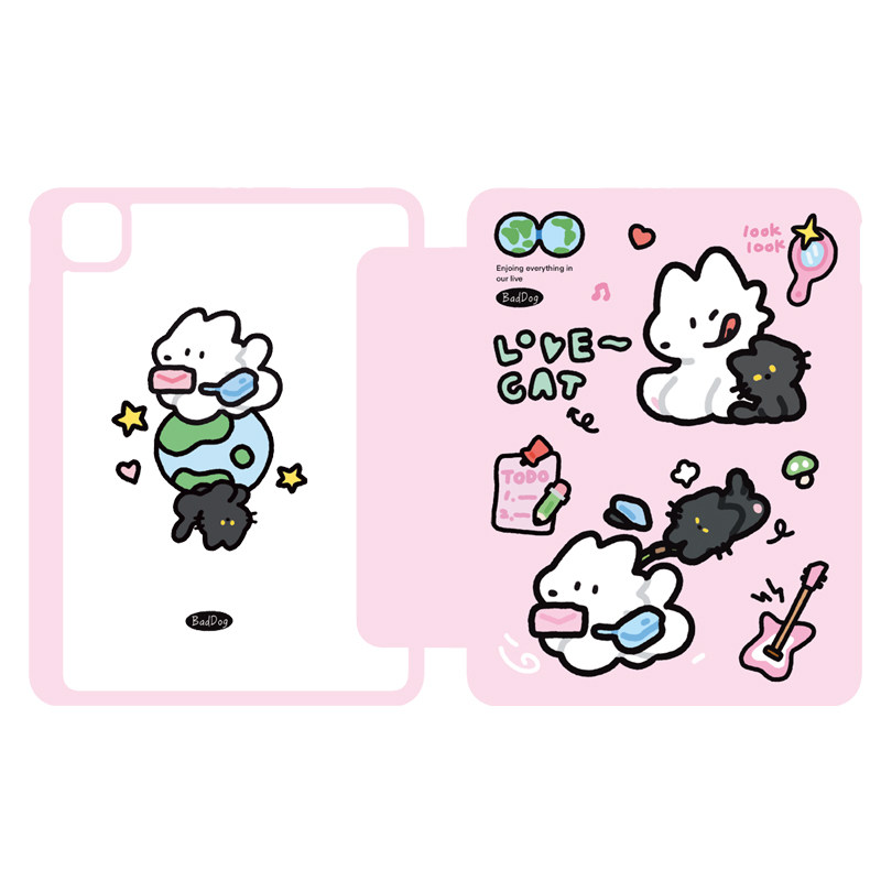 BadDog白的狗原创ipad保护套双面夹磁吸带笔槽旋转拆分卡通防摔平板亚克力苹果2022prominiair42024三折10.9