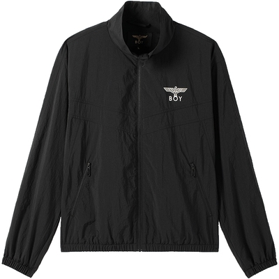 BOYLONDON男女同款春季立领潮牌经典印花黑色运动外套夹克N23010