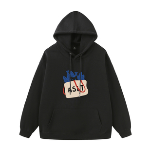 加绒卫衣女款2025新款帽衫连帽宽松慵懒风胖mm大码秋冬黑色上衣女