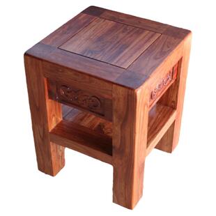 长实木家用木凳简约正方形老榆木储物架子多层雕花石头摆件可置物