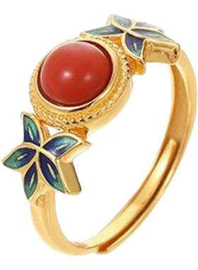 HTZS跨境银镶嵌款戒指指环可调节名族风格情侣男女简约风花朵指圈