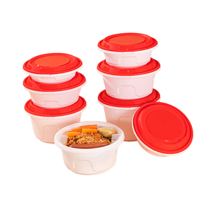 防盗锁扣打包盒一次性餐盒加厚带盖麻辣烫粉面碗圆形商用外卖饭盒