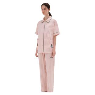 TeenieWeenie小熊刺绣条纹睡衣女士春夏高级感夏季柔软家居服套装