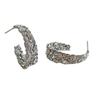 超闪满钻C型耳钉女独特夸张轻奢气质纯银针耳环高级感圈圈耳饰品