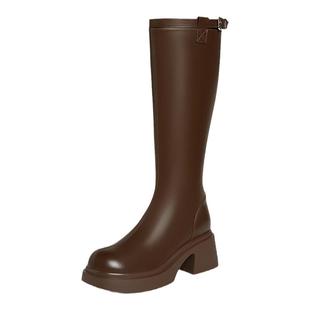 【徐璐明星同款】百思图都市朋克冬商场新款加绒高筒骑士靴女长靴