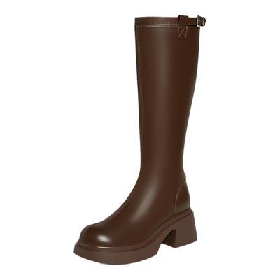 【徐璐明星同款】百思图都市朋克冬商场新款加绒高筒骑士靴女长靴