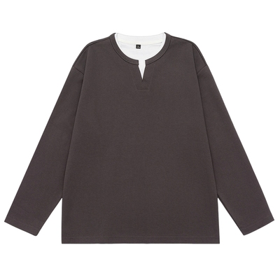 美式潮牌假两件拼接长袖t恤