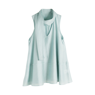 法式两穿飘带无袖衬衫v领高级感