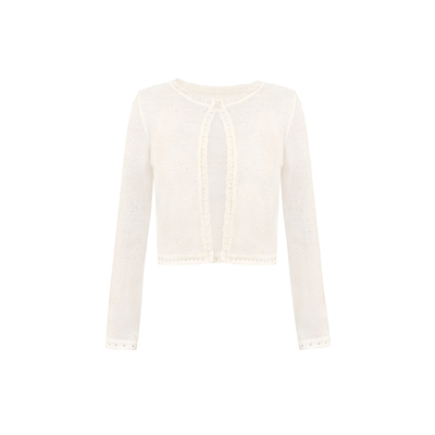 亚麻莱赛尔亮片花边针织开衫