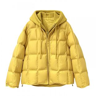 韩版短款假两件连帽羽绒棉服女2026冬季新款今年流行爆款保暖外套