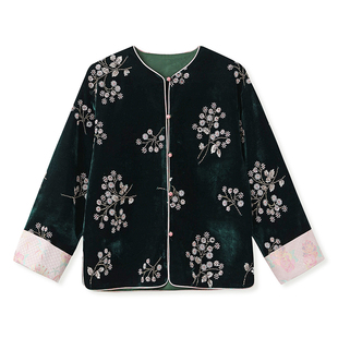 新中式轻奢樱花珠绣设计感秋冬外套国风时尚圆领盘扣上衣女 N9085
