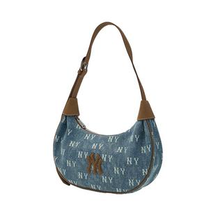 MLB官方男女情侣牛仔老花时尚大LOGO可调节腋下包25秋冬新款BQMV5