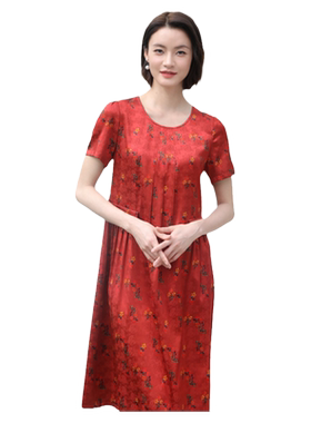 佐尔美高质感 气质新中式国风碎花桑蚕丝中长连衣裙女E32LS70