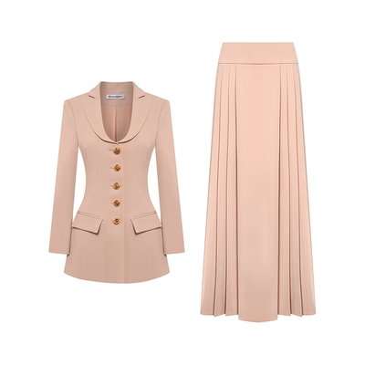 Maison Wester秋季女士深领西装外套压褶半身长裙套装可露丽穿搭