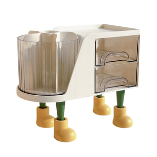 笔筒收纳盒办公室桌面轻奢高级感学生旋转文具儿童多功能带抽屉袋