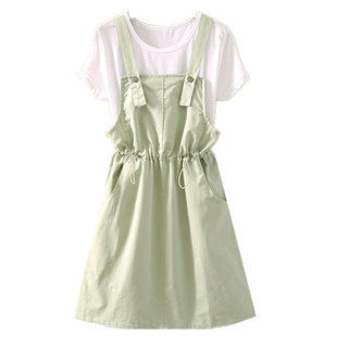 网红女童连衣裙套装2025夏季新款12岁中大童高级感两件套背带裙子