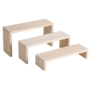 实木首饰展示架子木质高低阶梯式叠加娃娃手办公仔收纳展示柜道具