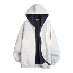 GKKRT美式重磅双拉链加绒开衫卫衣男款潮牌复古撞色硬挺连帽外套