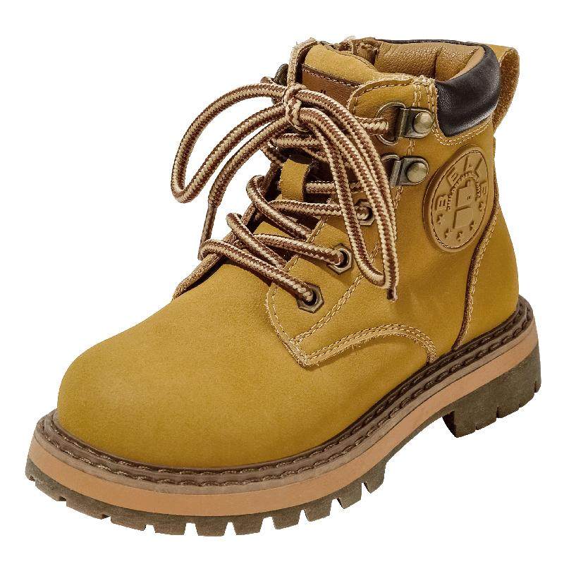 百丽童鞋男女童时尚复古马丁靴秋冬加绒保暖大黄靴宝宝英伦风短靴