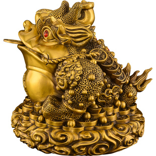 金蟾摆件黄铜三足金蟾蜍招如意金蝉店铺办公室客厅开业财礼品大号