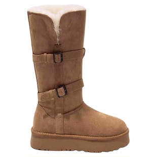 「鞋登」8cm内增高长筒雪地靴2025冬季新款女皮毛一体加绒长靴