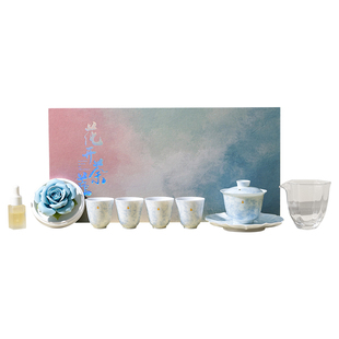 玫瑰香薰｜瓷花高档盖碗茶具礼盒马年新年送女生生日情人节礼物