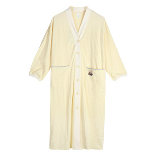 轩靓泡泡棉睡袍女士春秋季纯棉长袖超长款睡衣睡裙家居服大码浴袍