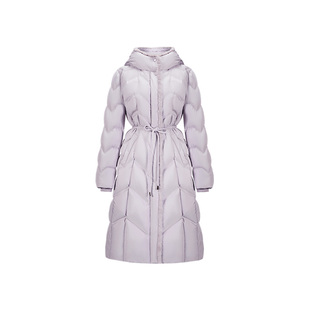 【90%鹅绒】CHICHY白色长款连帽收腰羽绒服女25冬季新款保暖外套