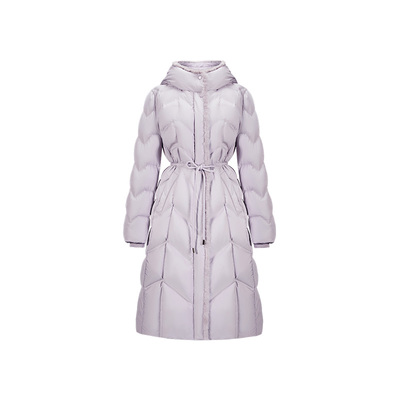 CHICHY米白色长款收腰鹅绒羽绒服