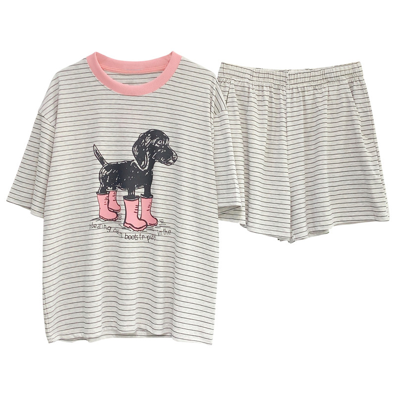 夏季条纹小狗可外穿家居服套装