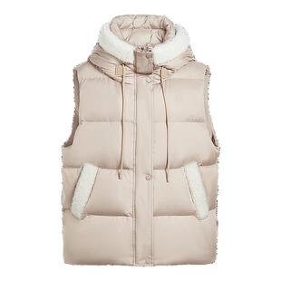 FIVE PLUS羽绒马甲女拼羊毛毛领连帽外套立领保暖保暖外套白鸭绒