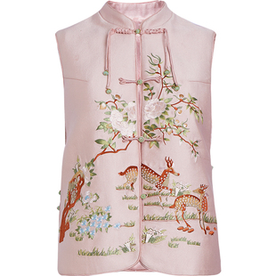 秸熙春秋新款改良轻国风新中式无袖马甲复古通勤绣花显瘦叠穿外套