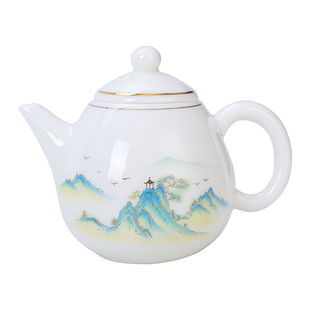 国风羊脂玉瓷泡茶壶单壶家用功夫茶具冲茶壶手工白色小瓷壶耐高温