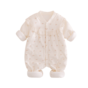 婴儿衣服秋冬季薄棉连体衣女宝宝纯棉A类哈衣夹棉服爬服棉衣外穿