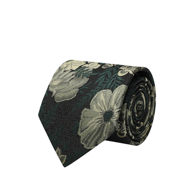 港风复古结婚领带男士手打墨绿色格桑花图案西装8cm宽设计高级感