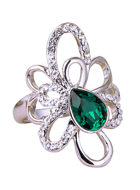 祖母绿水晶装饰食指戒指