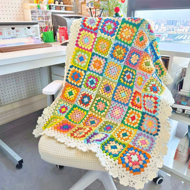 祖母格编织毯子毛毯手工diy材料包钩针毛线拼花彩虹毯围巾牛奶棉
