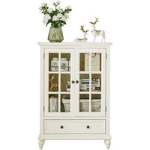 美式实木酒柜白色现代简约小户型储物柜餐厅餐边柜客厅靠墙展示柜