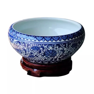 千年传统青花瓷盆缸碗莲睡莲花盆复古创意大口花盆鱼缸无孔陶瓷盆