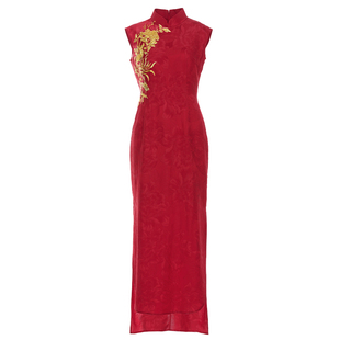 花木深手工盘金绣晚礼服宴会红色旗袍新中式敬酒服高奢连衣裙定制