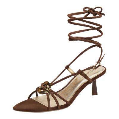 真美诗法式绑带罗马高跟凉鞋