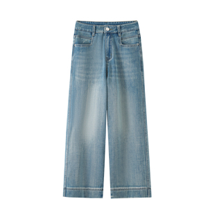 复古九分直筒牛仔裤女秋冬新款加绒宽松弹力百搭保暖小个子奶奶裤